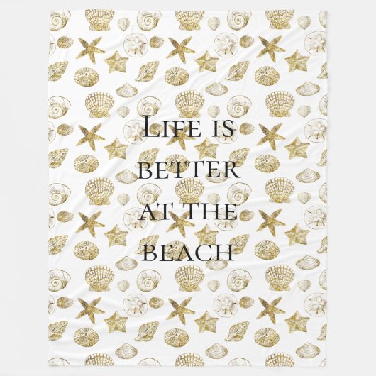 Beach Gold Sea Shells Fleece Deken (Voorkant)