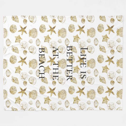 Beach Gold Sea Shells Fleece Deken (Voorkant (Horizontaal))