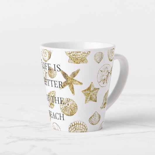 Beach Gold Sea Shells Latte Mok (Rechterhoek)