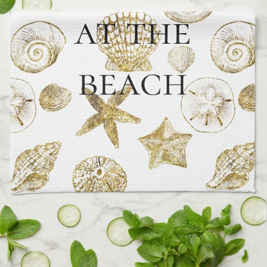 Beach Gold Sea Shells Theedoek (Gevouwen)