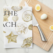 Beach Gold Sea Shells Theedoek (Quarter Fold)