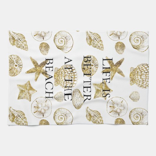 Beach Gold Sea Shells Theedoek (Horizontaal)