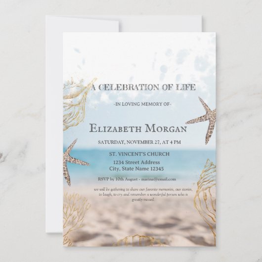 Beach Gold Seashells viering van het leven Kaart (Voorkant)