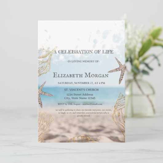 Beach Gold Seashells viering van het leven Kaart (Staand voorkant)