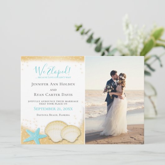 Beach Gold Sparkle We hebben een foto-bruiloft mee Kaart (Staand voorkant)