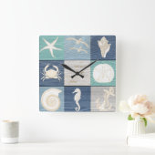 Beach Good Idee Blue Aqua Old Wood Zee Clock Vierkante Klok (Huis)