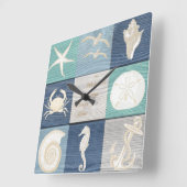 Beach Good Idee Blue Aqua Old Wood Zee Clock Vierkante Klok (Hoek)