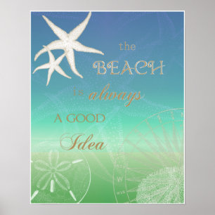 Beach Good Idee Blue Green Starfish Art Poster