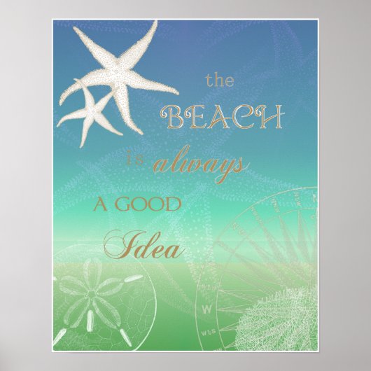 Beach Good Idee Blue Green Starfish Art Poster (Voorkant)