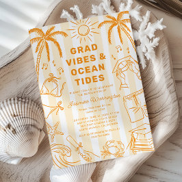 Beach Grad Vibes Doodle Yellow Graduation Kaart