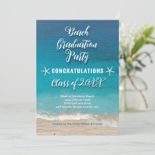 Beach Graduation Party for Class Invitation Kaart (Staand voorkant)