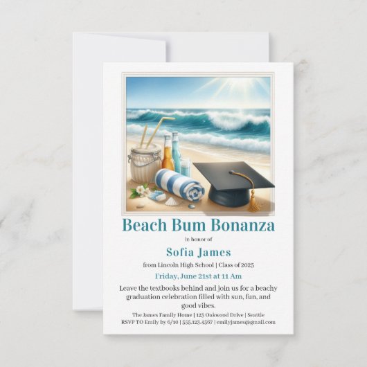 Beach Graduation Party Invitation Kaart (Voorkant)