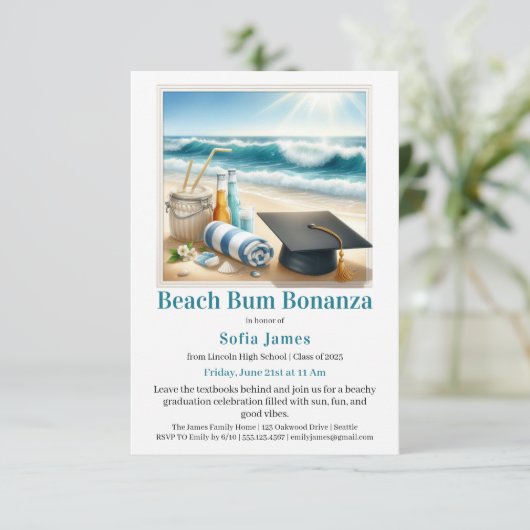 Beach Graduation Party Invitation Kaart (Staand voorkant)