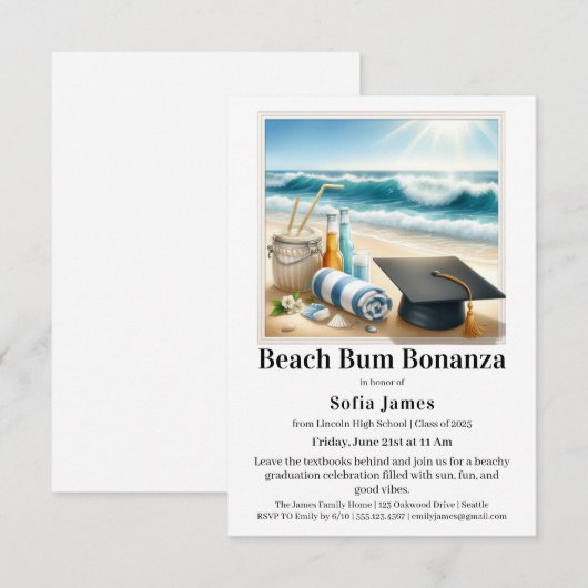 Beach Graduation Party Invitation Kaart (Voorkant / Achterkant)