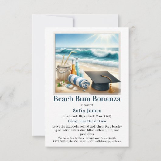 Beach Graduation Party Invitation Kaart (Voorkant)