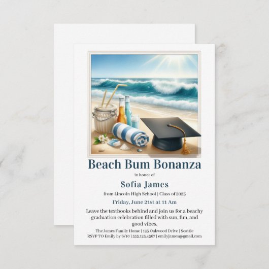 Beach Graduation Party Invitation Kaart (Voorkant / Achterkant)