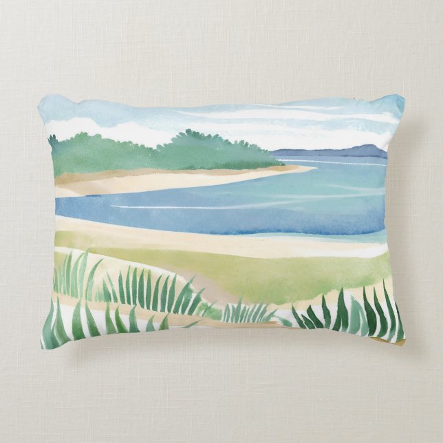 Beach Grass Bay | Watercolor Ocean Coastal Sea Accent Kussen (Voorkant)