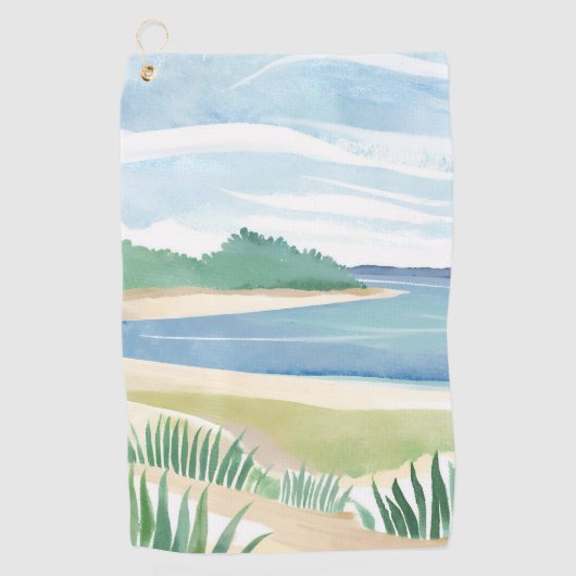 Beach Grass Bay | Watercolor Ocean Coastal Sea Golfhanddoek (Voorkant)