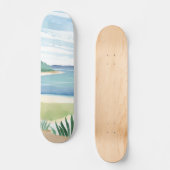 Beach Grass Bay | Watercolor Ocean Coastal Sea Persoonlijk Skateboard (Voorkant)