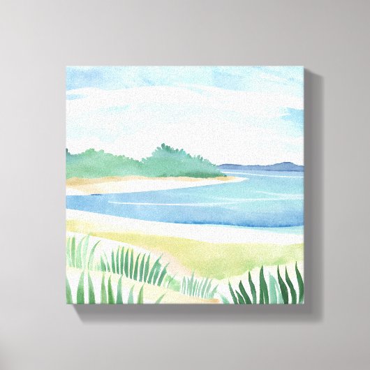 Beach Grass Bay | Zee voor de kust van de waterver Canvas Afdruk (Voorkant)
