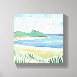 Beach Grass Bay | Zee voor de kust van de waterver Canvas Afdruk