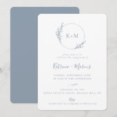 Beach Grass Monogram Dusty Blue Engagement Party Kaart (Voorkant / Achterkant)