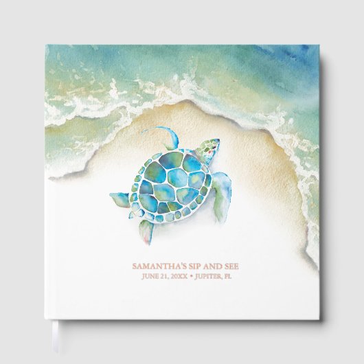 Beach Guest Book Waterverf Zee Schildpad Gastenboek (Voorkant)