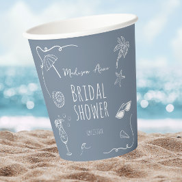 Beach HandDrawn Doodle Illustrations Bridal Shower Papieren Bekers