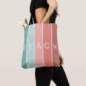 Beach happy coole, coole, moderne strepen tote bag (Dichtbij)
