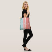 Beach happy coole, coole, moderne strepen tote bag (Op model)