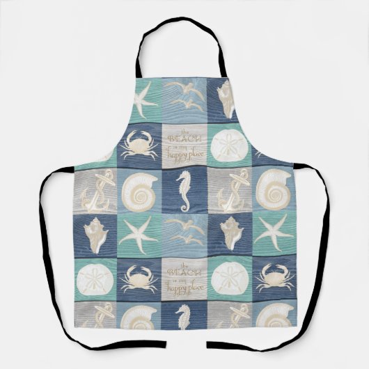 Beach Happy Place Blue Aqua Old Wood Zee Apron Schort (Voorkant)