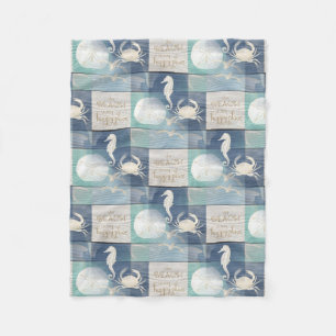 Beach Happy Place Blue Aqua Zee Fleece Blanket Deken