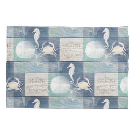 Beach Happy Place Blue Aqua Zee Pillowcase Kussensloop (Achterkant)