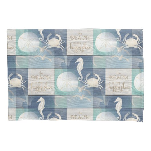 Beach Happy Place Blue Aqua Zee Pillowcase Kussensloop (Voorkant)