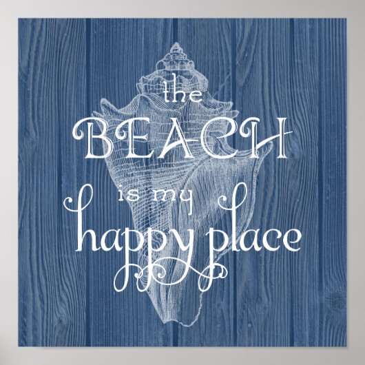 Beach Happy Place Seashell Blue Wood Poster (Voorkant)