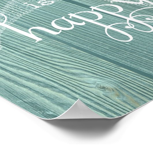 Beach Happy Place Starfish Aqua Wood Poster (Hoek)