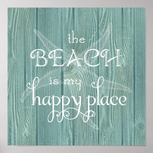 Beach Happy Place Starfish Aqua Wood Poster (Voorkant)