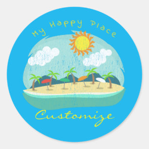 Beach Happy Place Thunder_Cove Ronde Sticker