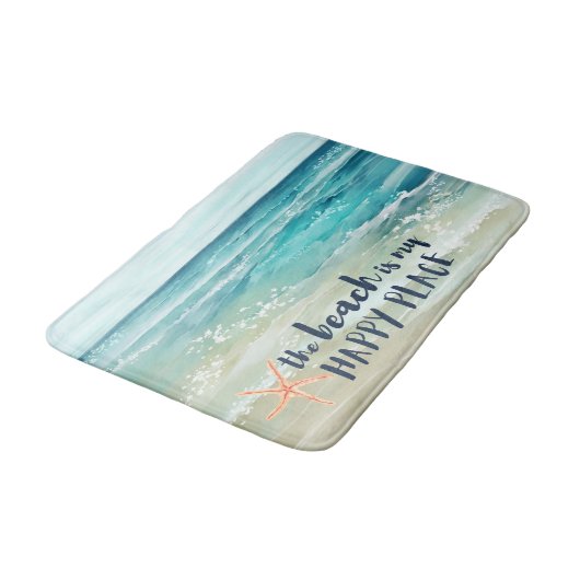 Beach Happy Place Waterverf Waves kustlijn Badmat (Gekanteld)