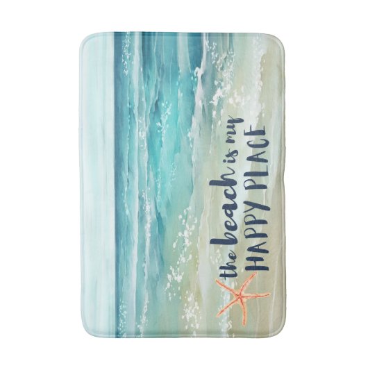 Beach Happy Place Waterverf Waves kustlijn Badmat (Voorkant Verticaal)