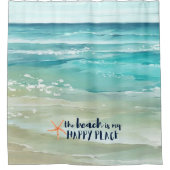 Beach Happy Place Waterverf Waves kustlijn Douchegordijn (Voorkant)