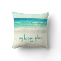 Beach Happy Place Word Pillow