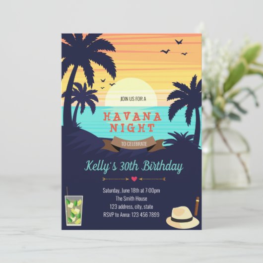 Beach Havana feest uitnodigingskaart Kaart (Staand voorkant)