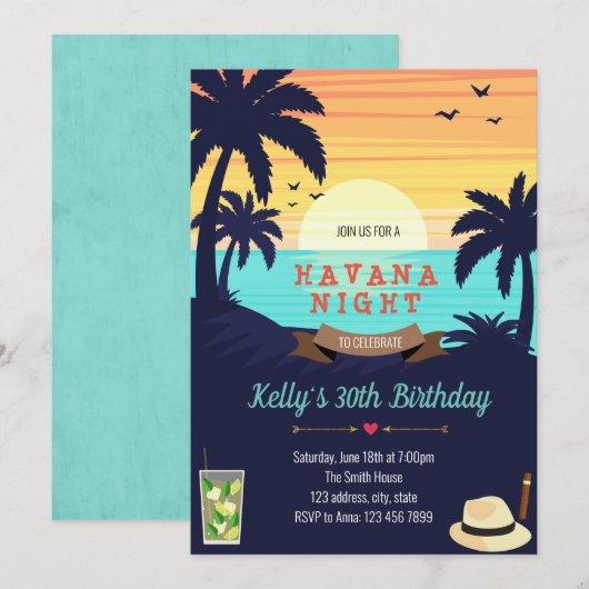Beach Havana feest uitnodigingskaart Kaart (Voorkant / Achterkant)