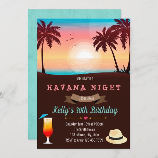 Beach havana partijuitnodiging kaart (Voorkant / Achterkant)