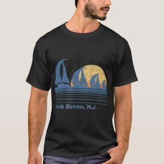 Beach Haven NJ Sailboat T  80 s Sunset T-shirt
