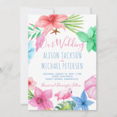 Beach Hawaiian tropical floral wreatbruiloft Kaart (Voorkant)