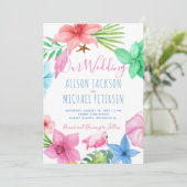 Beach Hawaiian tropical floral wreatbruiloft Kaart (Staand voorkant)