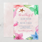 Beach Hawaiian tropical floral wreatbruiloft Kaart (Voorkant / Achterkant)