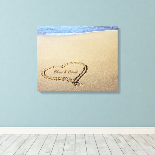 Beach Heart Canvas Afdrukken met aangepaste namen (Insitu (Houten vloer))